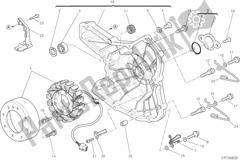All parts for the Generator Cover of the Ducati Hypermotard 1100 EVO SP USA 2012